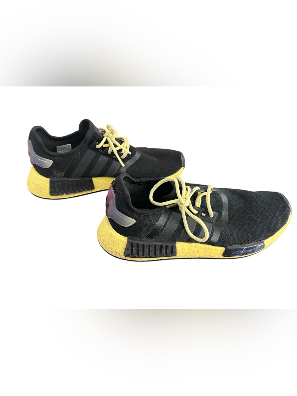 Adidas Men’s 6.5 Black Yellow NMD Boost Sneakers Iridescent Heel